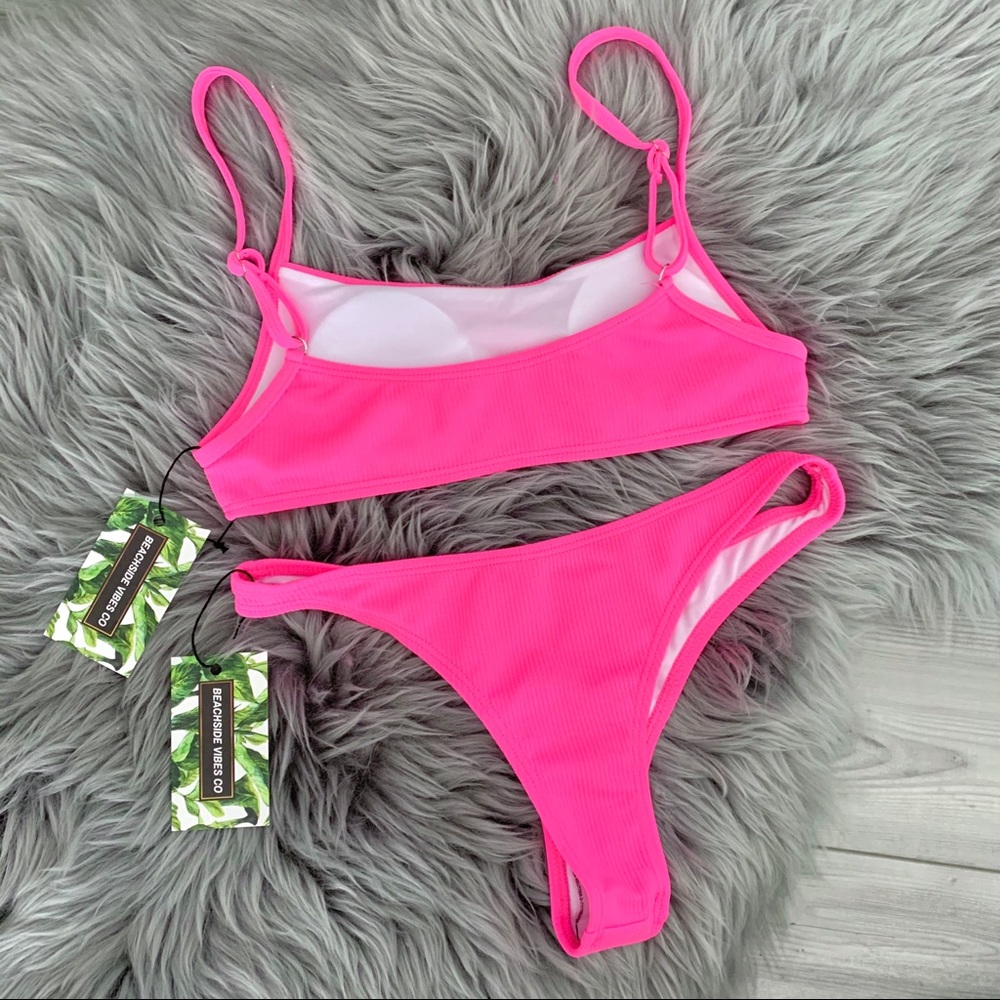 Neon Pink Ribbed Bikini NWT - Picture 2 of 9